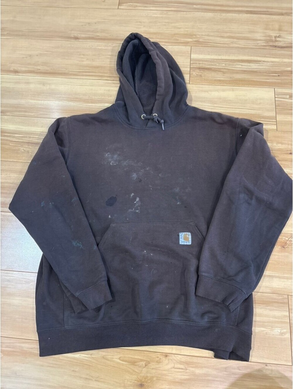 Thrashed Carhartt K121 Midweight Pullover Hoodie - Distressed Dark Brown Men's